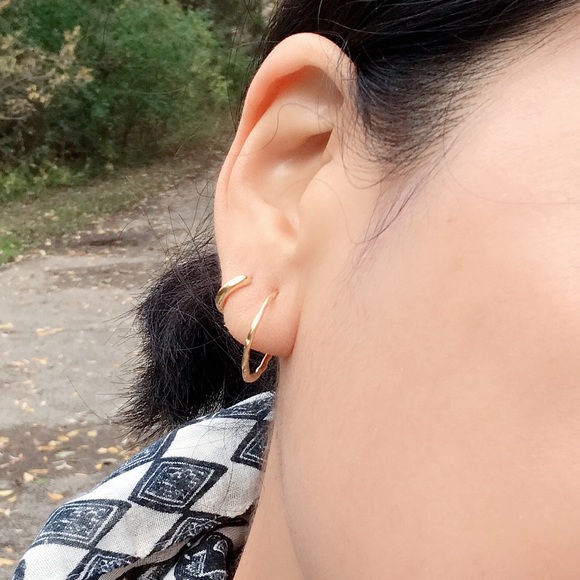 Naya 18K Gold Layered Silver Huggie Hoop Earrings - Picture 2 of 11